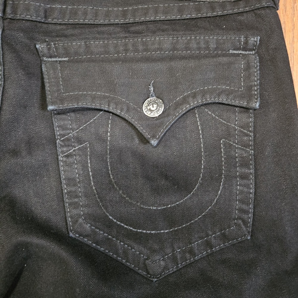 True Religion Ricky Straight Leg Black Jeans Mens Size 38 Made in USA 38x32 - Picture 6 of 14